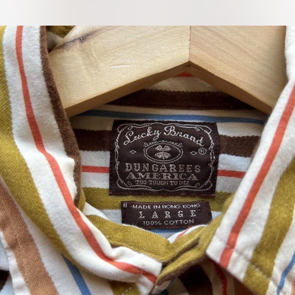 VTG |Lucky Brand| Dungarees Stripped Multicolored Long-sleeve Button Up Large - Picture 2 of 8